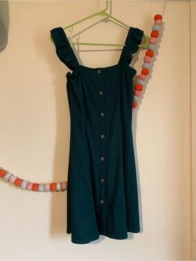 Peach Love California Teal Ruffled Strap Button-Front Mini Dress